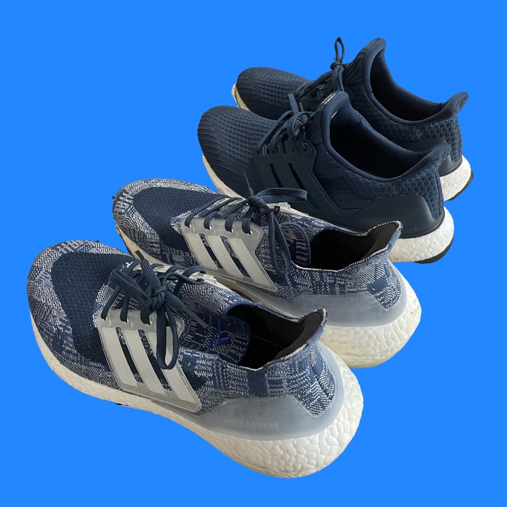 2 pairs of adidas ultra boost barley used - navy 11.5.